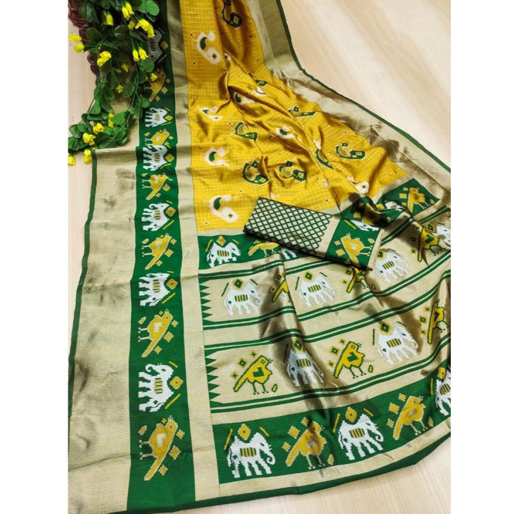 Seduva Women's Soft Litchi Silk Jacquard Work Saree With Unstitched Blouse 5.5Mtr (Yellow-Green)