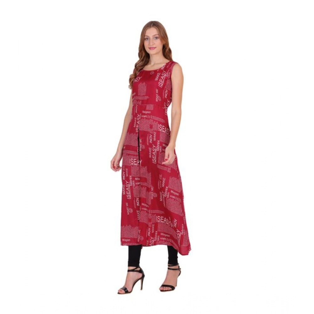 Seduva Women's Casual Crepe Sleeveless Slit Dress (Maroon)