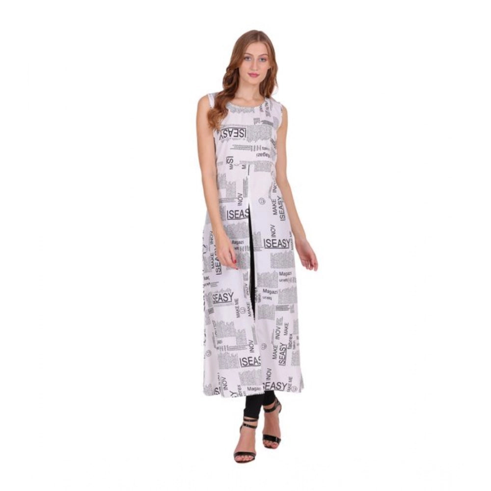 Seduva Women's Casual Crepe Sleeveless Slit Dress (White)