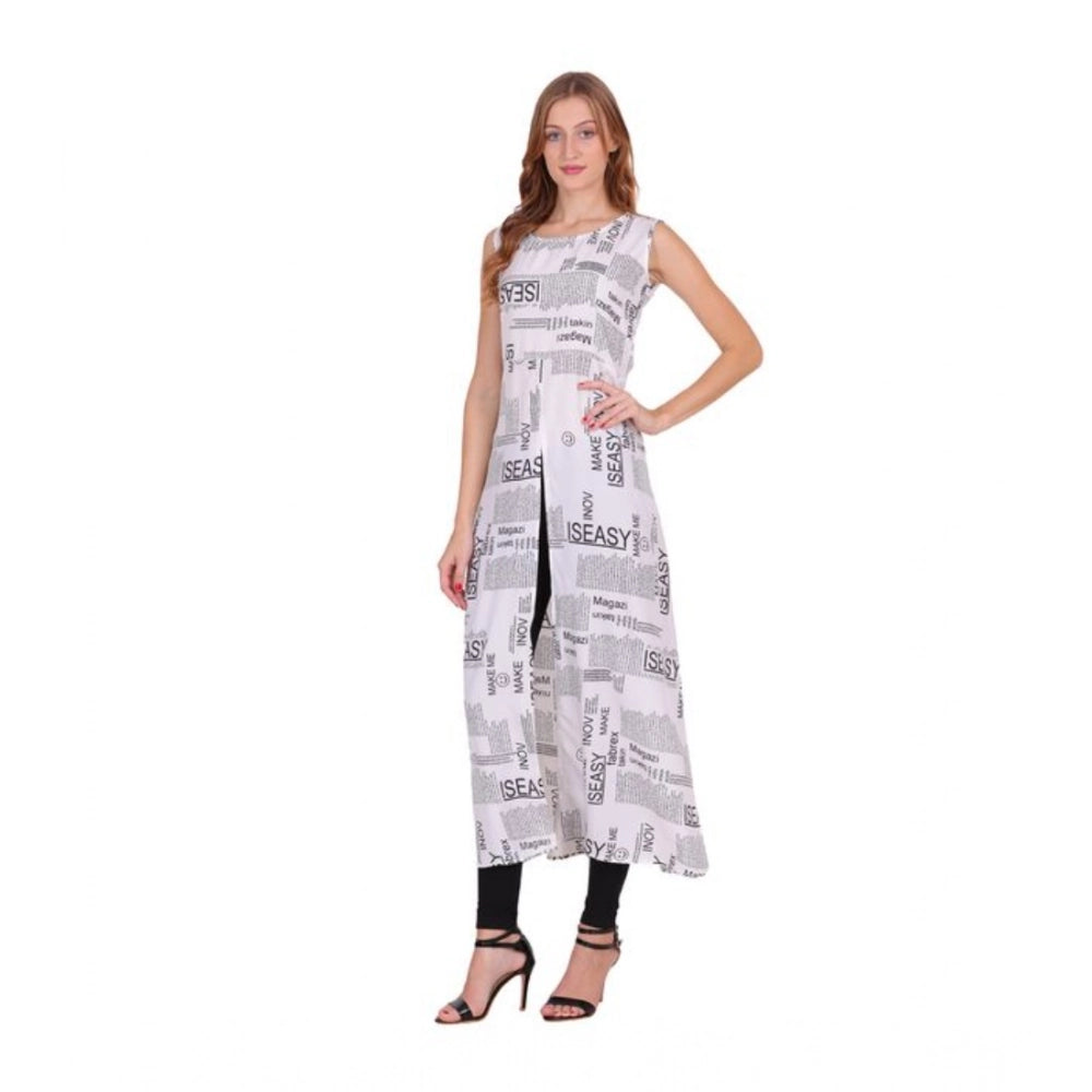 Seduva Women's Casual Crepe Sleeveless Slit Dress (White)