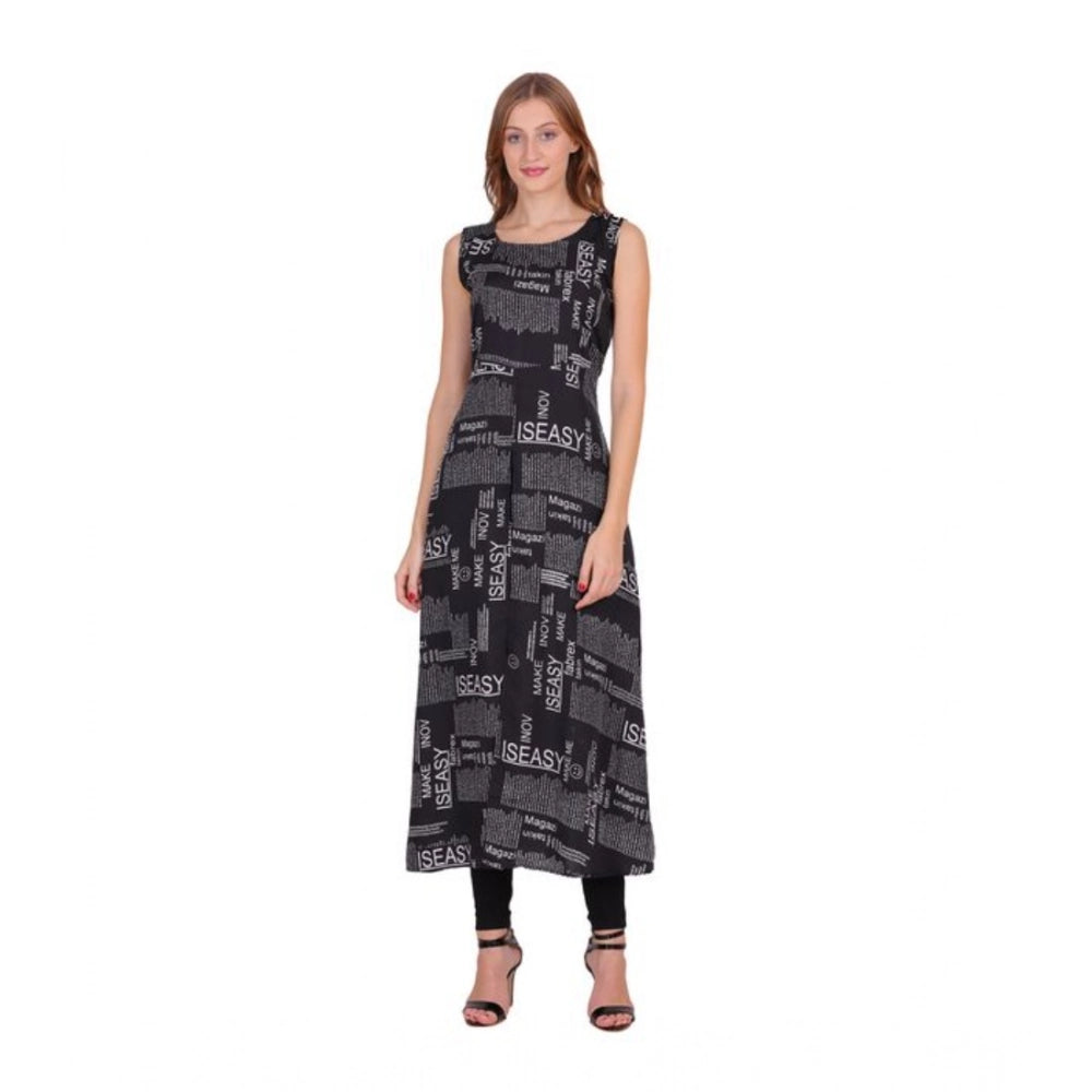 Seduva Women's Casual Crepe Sleeveless Slit Dress (Black)