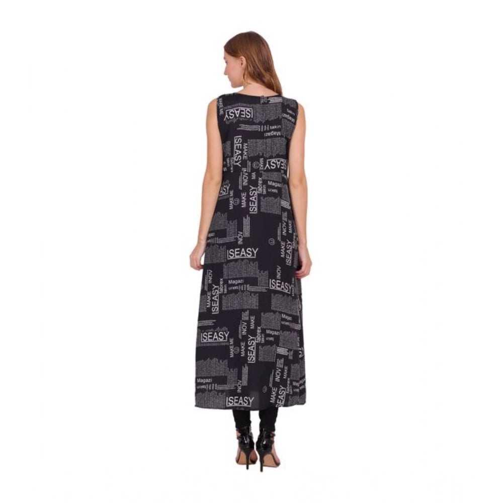 Seduva Women's Casual Crepe Sleeveless Slit Dress (Black)