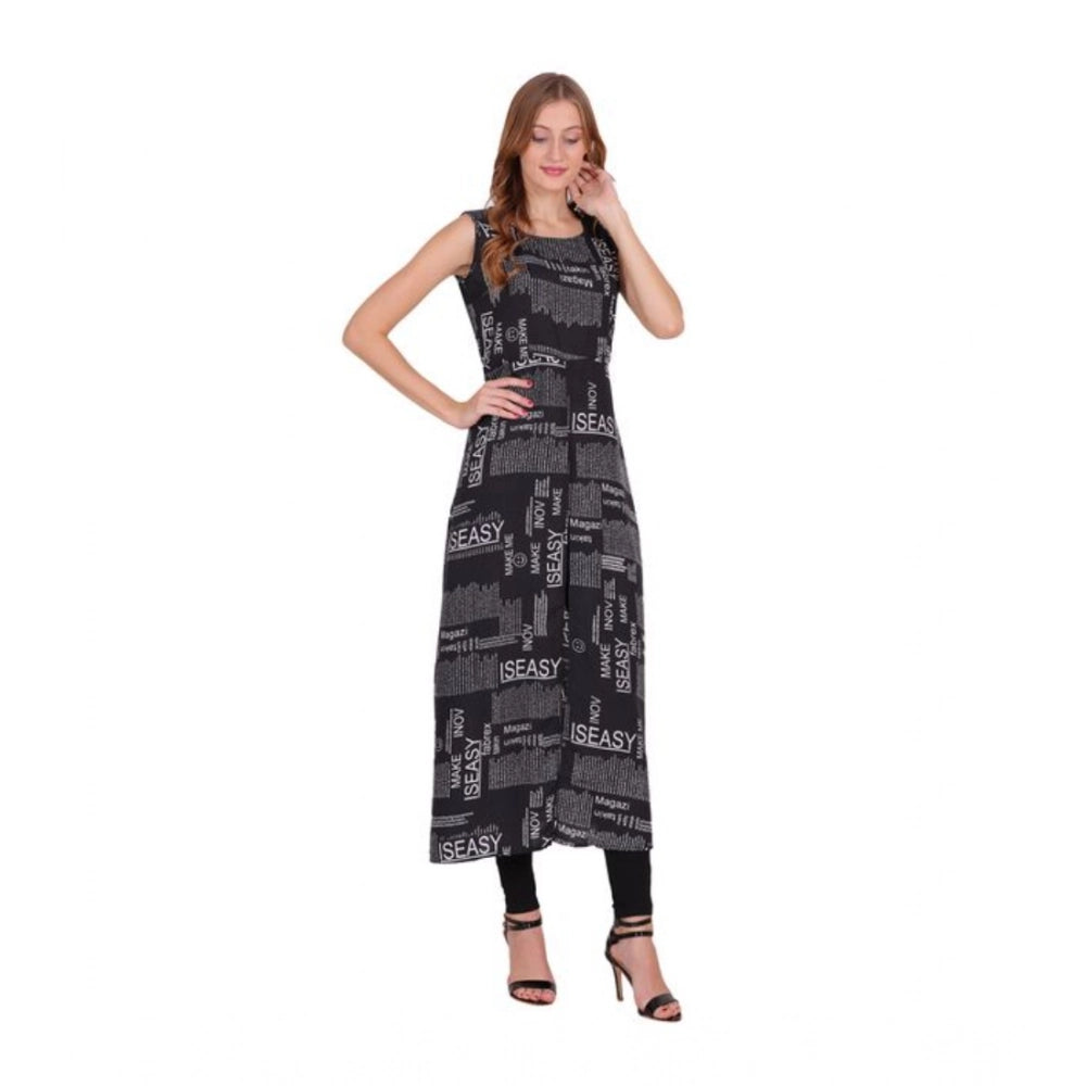 Seduva Women's Casual Crepe Sleeveless Slit Dress (Black)