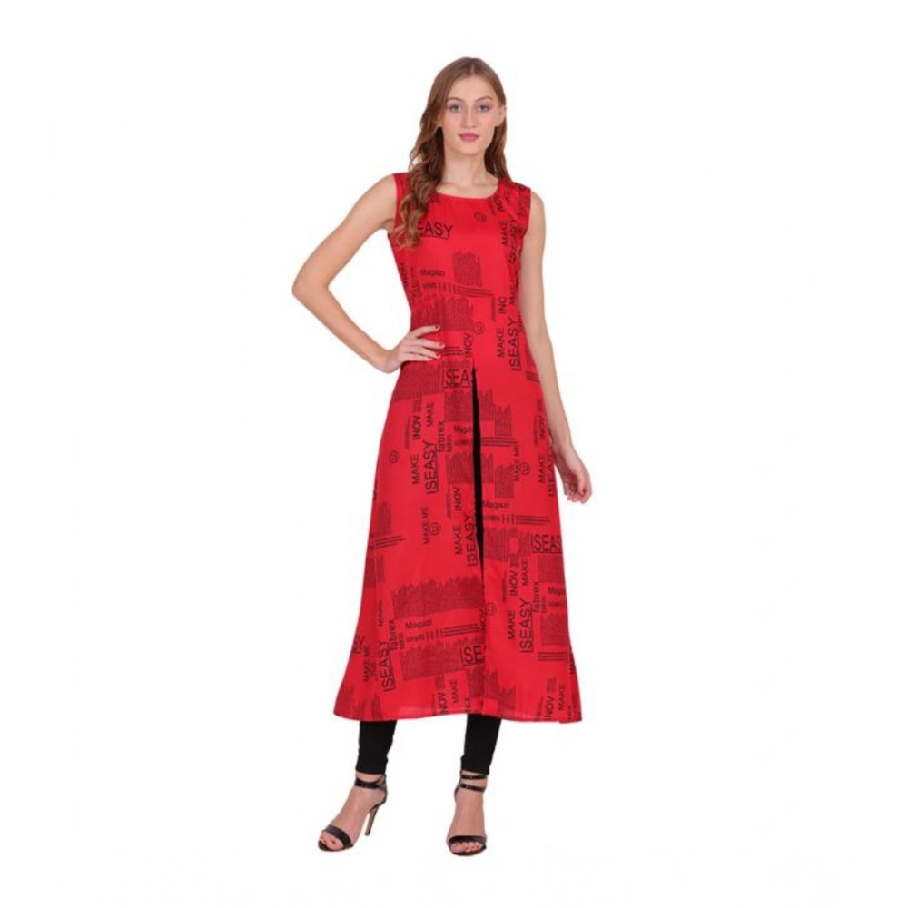 Seduva Women's Casual Crepe Sleeveless Slit Dress (Red)
