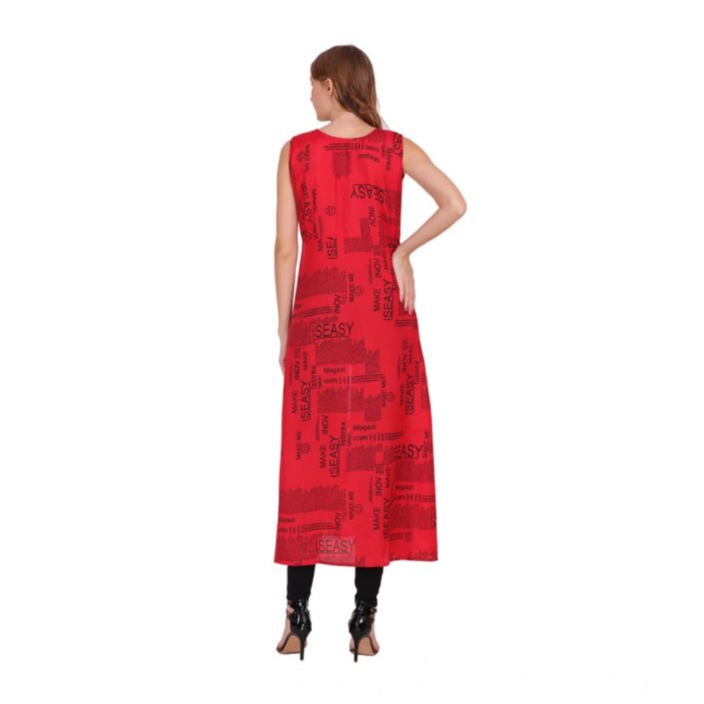 Seduva Women's Casual Crepe Sleeveless Slit Dress (Red)