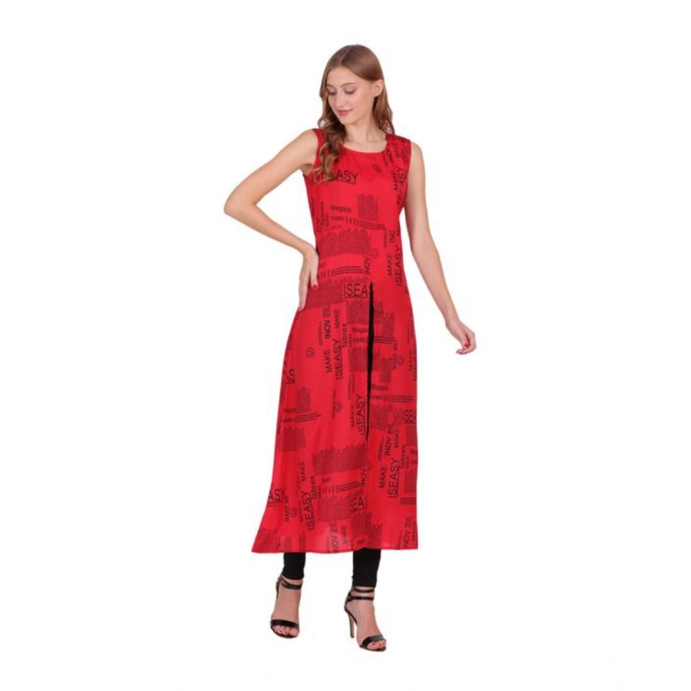 Seduva Women's Casual Crepe Sleeveless Slit Dress (Red)