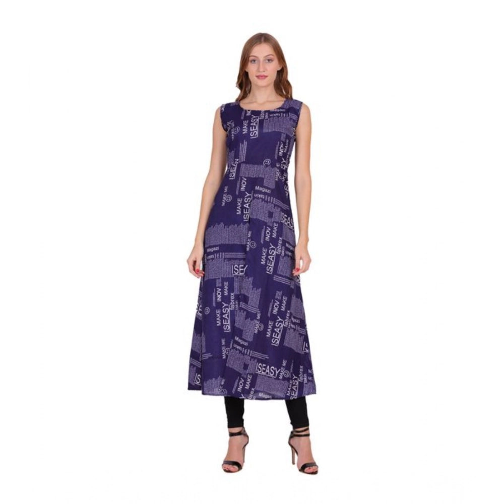 Seduva Women's Casual Crepe Sleeveless Slit Dress (Navy Blue)