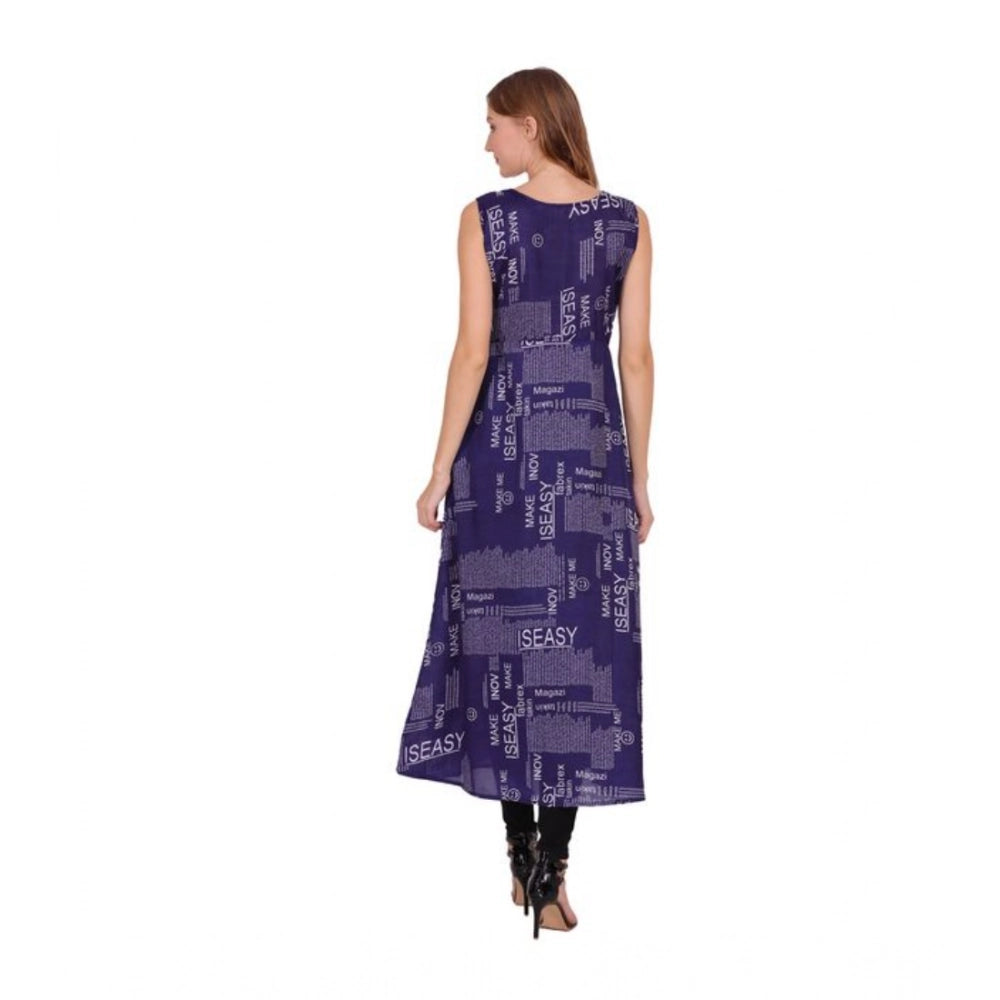 Seduva Women's Casual Crepe Sleeveless Slit Dress (Navy Blue)