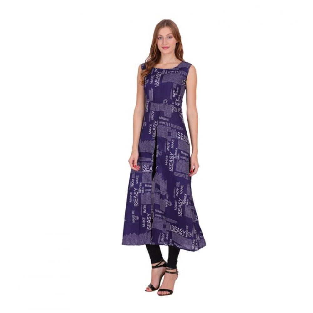 Seduva Women's Casual Crepe Sleeveless Slit Dress (Navy Blue)