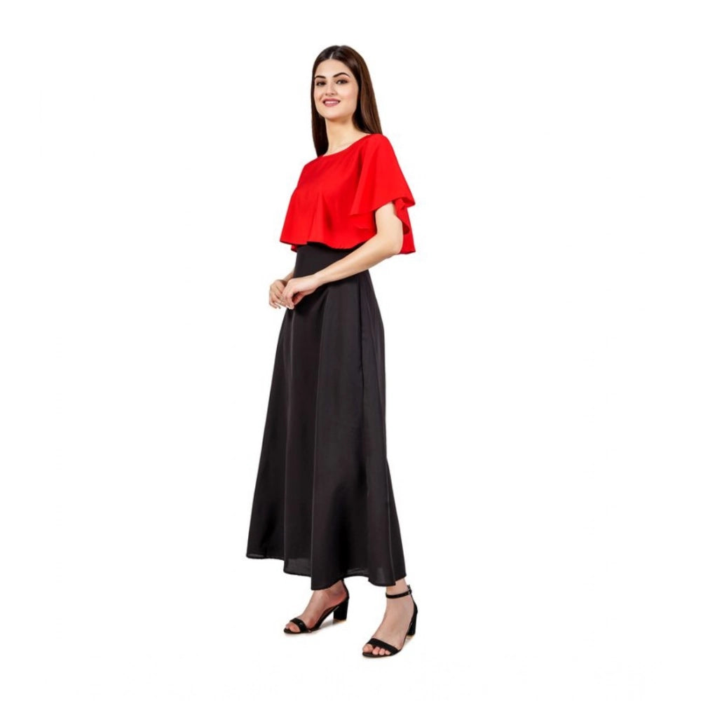 Seduva Women's Casual Crepe Sleeveless Cape Dress (Red)