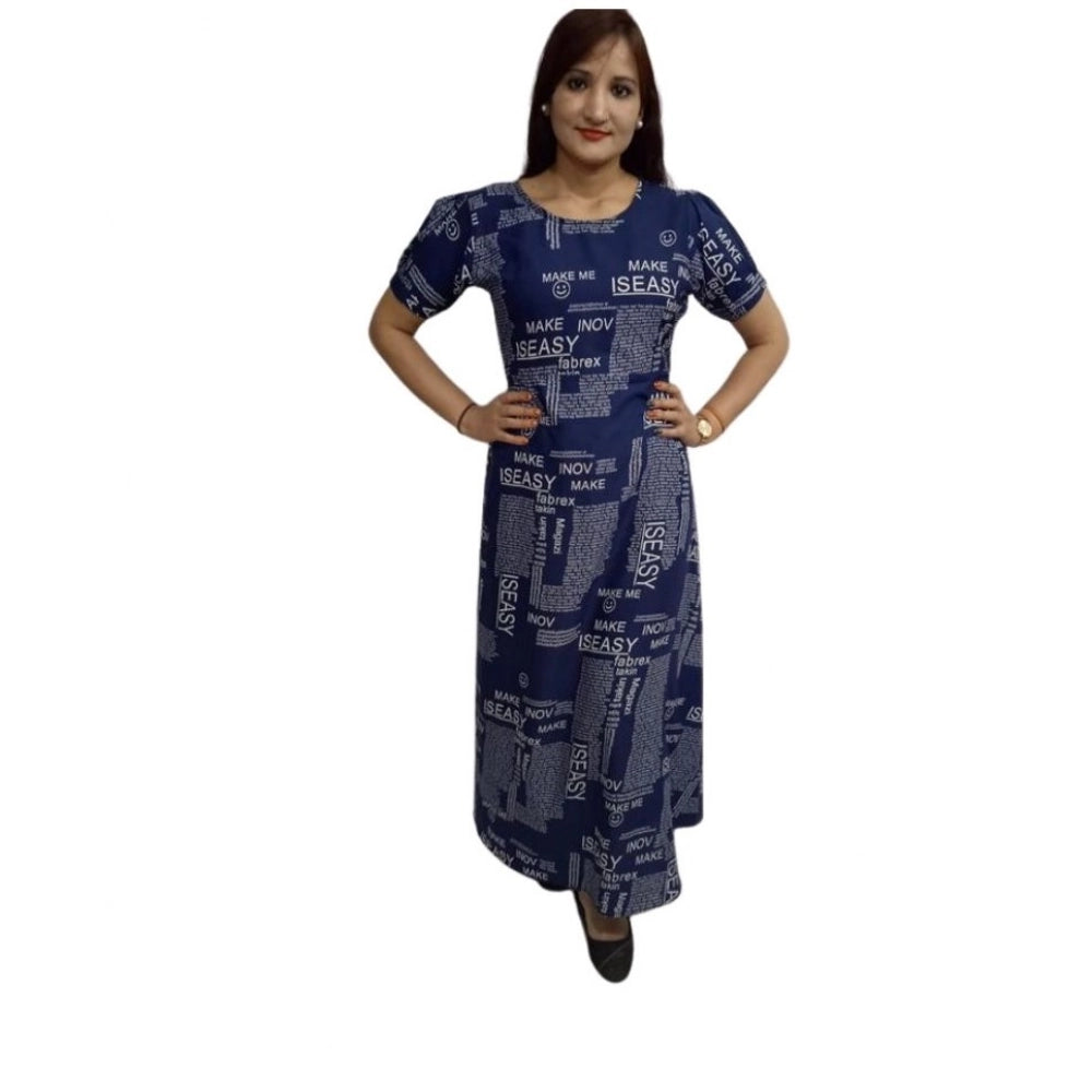 Seduva Women's Casual Crepe Half Sleeves Dress (Blue)