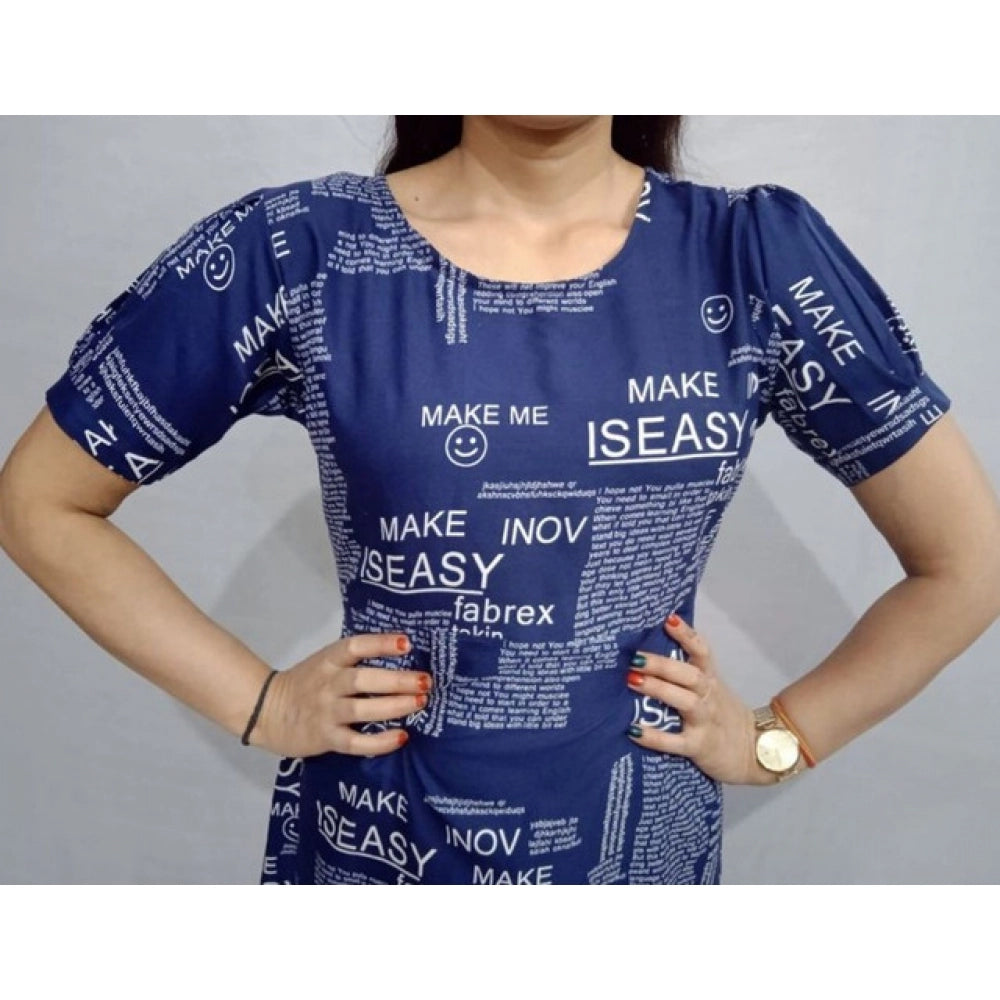 Seduva Women's Casual Crepe Half Sleeves Dress (Blue)
