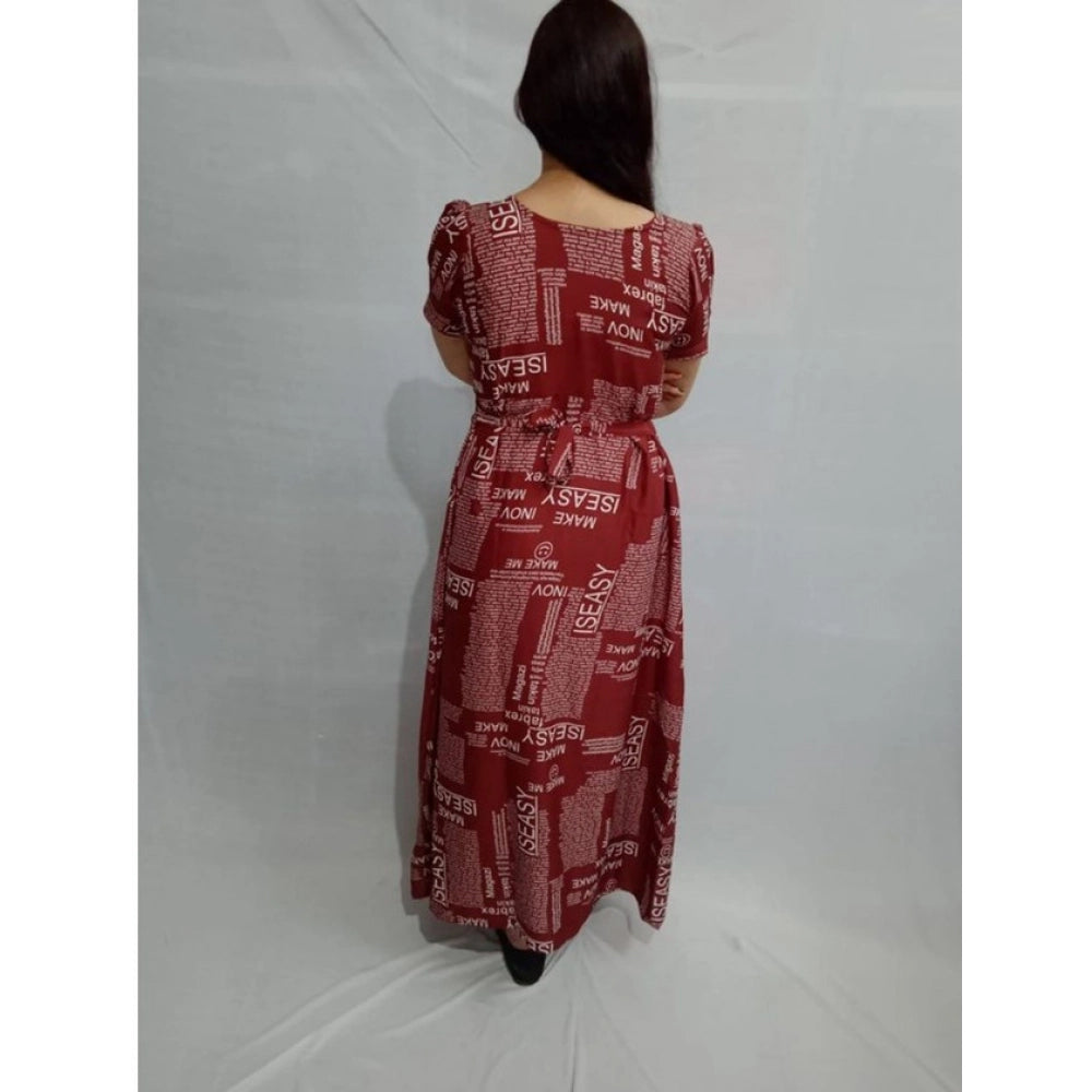 Seduva Women's Casual Crepe Half Sleeves Dress (Maroon)