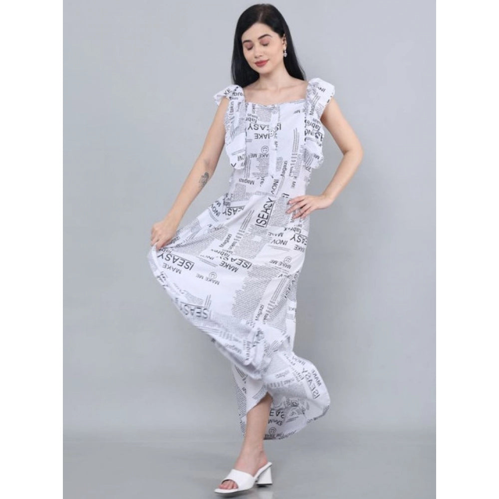 Seduva Women's Casual Crepe Sleeveless Dress (White)