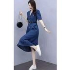 Seduva Women's Casual Denim Half Sleeves Dress (Blue)