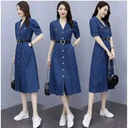 Seduva Women's Casual Denim Half Sleeves Dress (Blue)