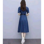 Seduva Women's Casual Denim Half Sleeves Dress (Blue)