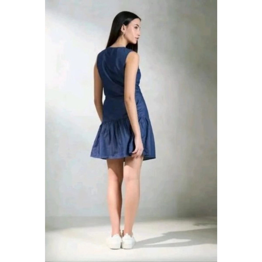 Seduva Women's Casual Denim Sleeveless Dress (Blue)