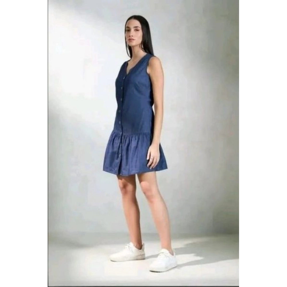Seduva Women's Casual Denim Sleeveless Dress (Blue)