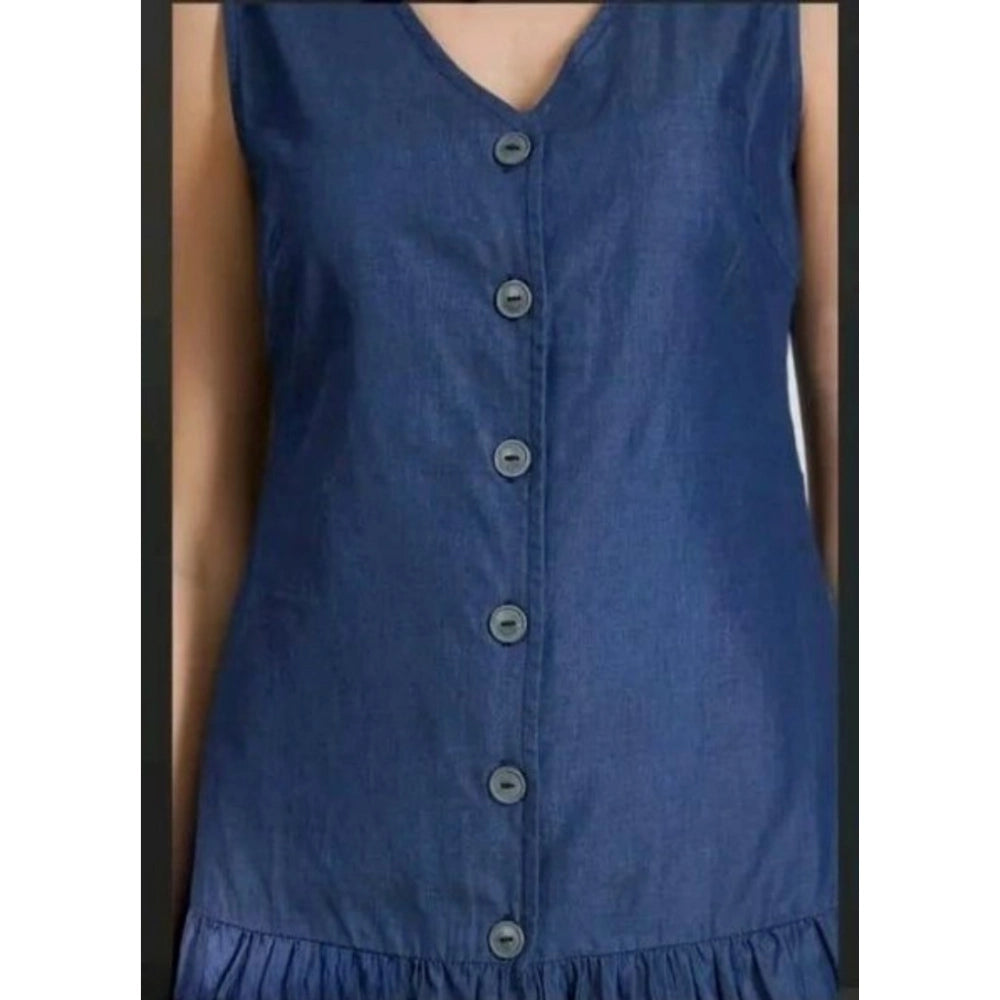 Seduva Women's Casual Denim Sleeveless Dress (Blue)