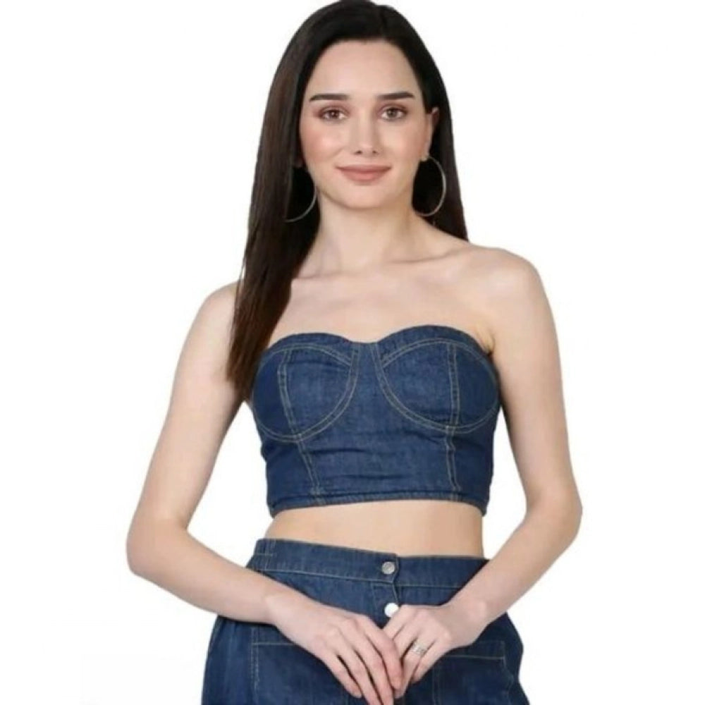Seduva Women's Casual Denim Sleeveless Bluster Top (Blue)