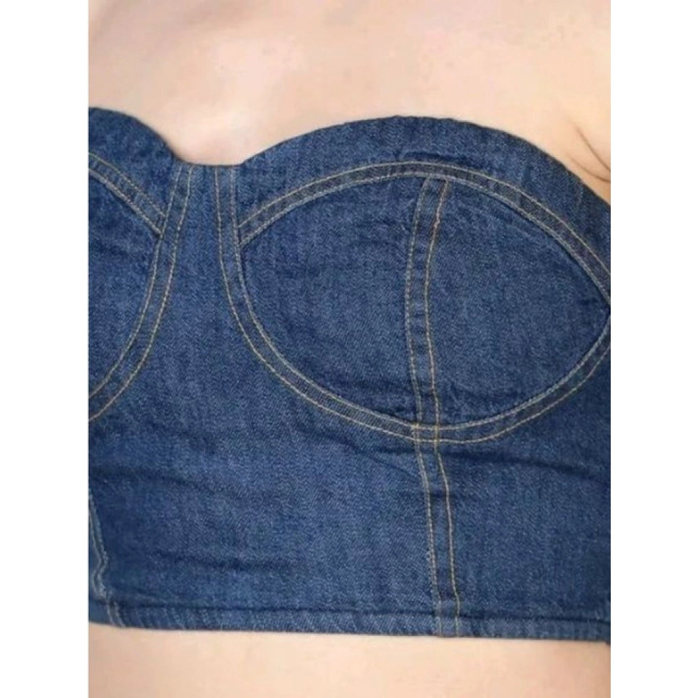 Seduva Women's Casual Denim Sleeveless Bluster Top (Blue)