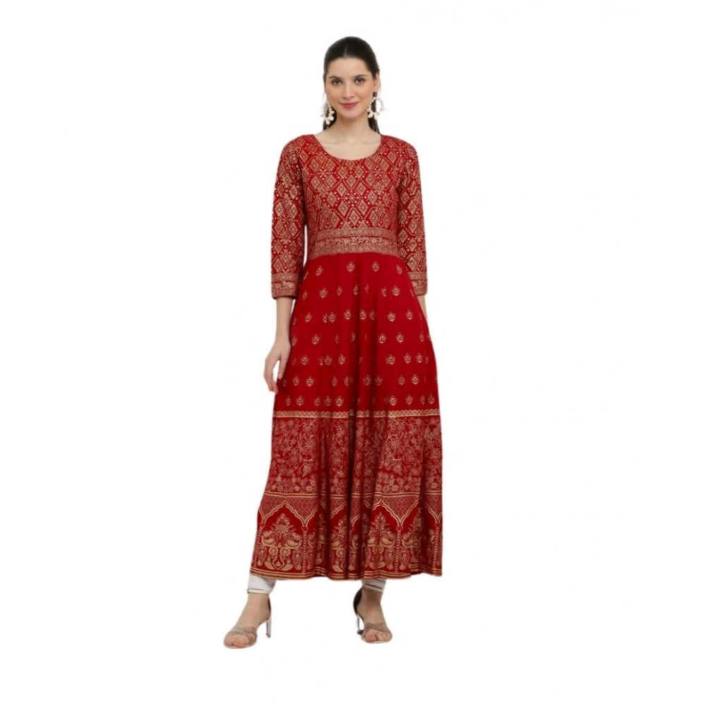Seduva Women's Casual Rayon 3-4th Sleeves Anarkali Kurti (Red)