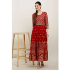 Seduva Women's Casual Rayon 3-4th Sleeves Anarkali Kurti (Red)