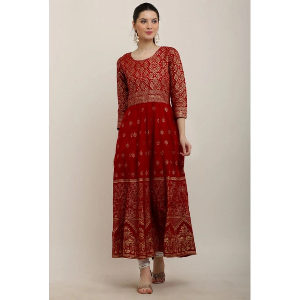 Seduva Women's Casual Rayon 3-4th Sleeves Anarkali Kurti (Red)