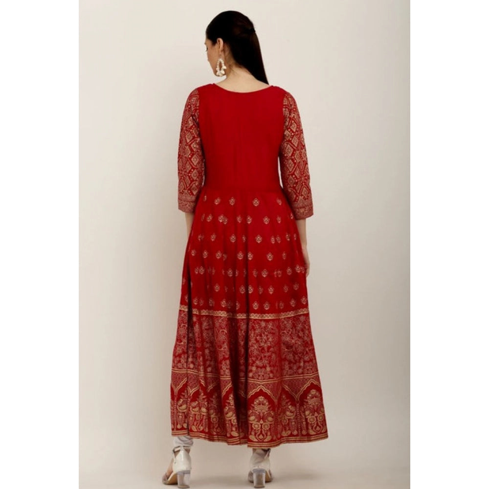 Seduva Women's Casual Rayon 3-4th Sleeves Anarkali Kurti (Red)