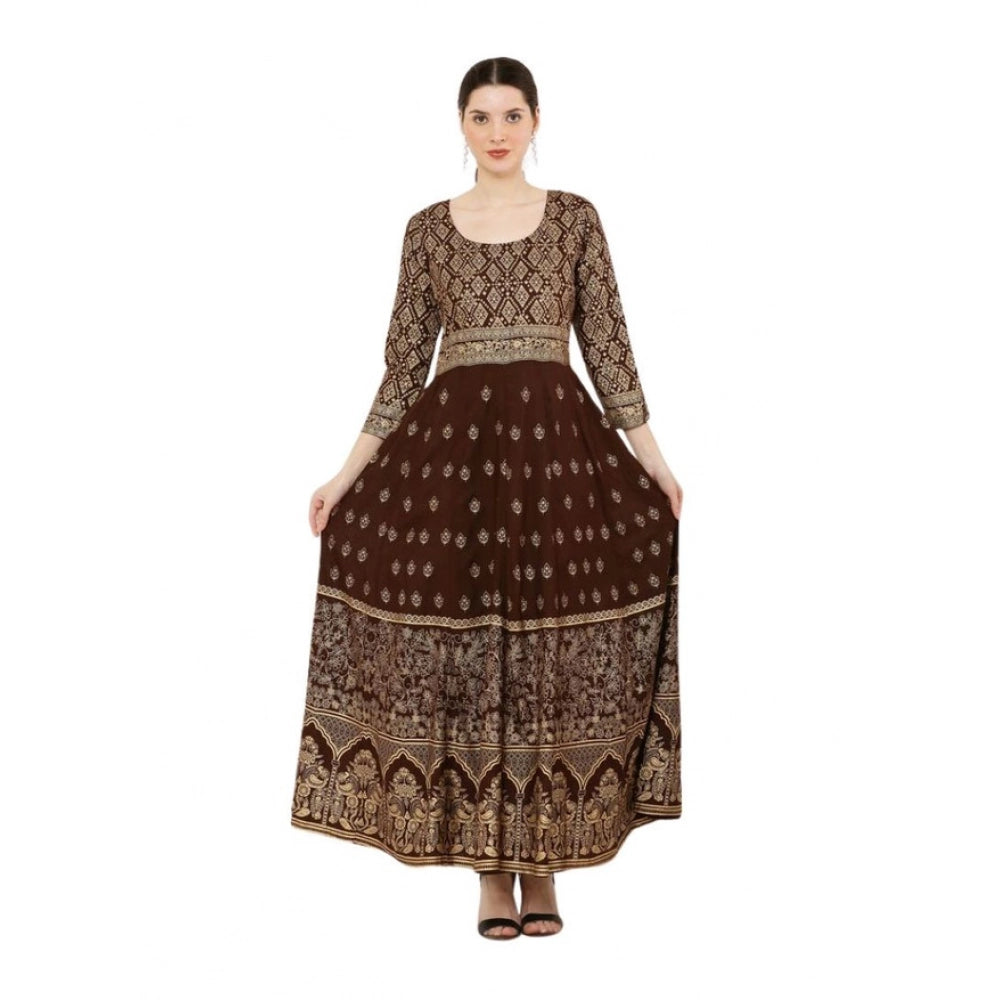 Seduva Women's Casual Rayon 3-4th Sleeves Anarkali Kurti (Brown)