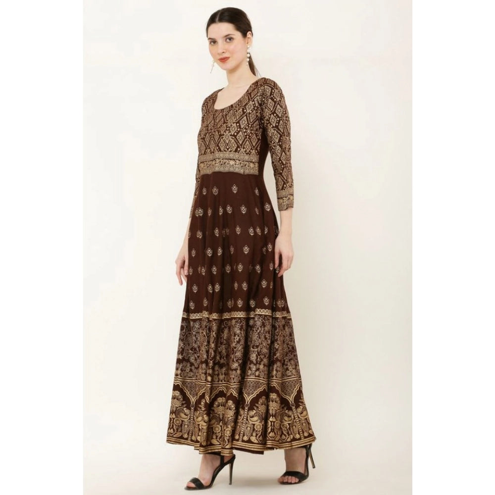 Seduva Women's Casual Rayon 3-4th Sleeves Anarkali Kurti (Brown)