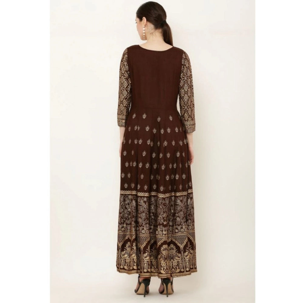 Seduva Women's Casual Rayon 3-4th Sleeves Anarkali Kurti (Brown)