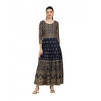 Seduva Women's Casual Rayon 3-4th Sleeves Anarkali Kurti (Blue)