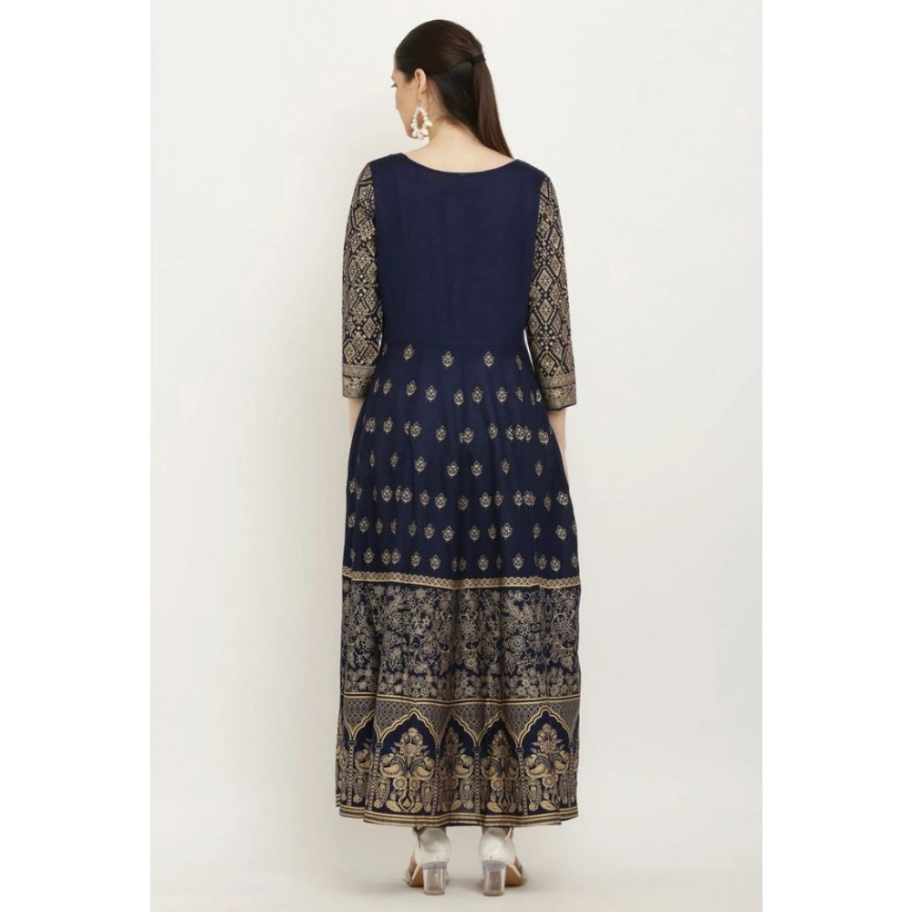 Seduva Women's Casual Rayon 3-4th Sleeves Anarkali Kurti (Blue)