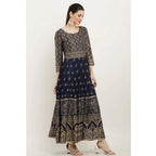 Seduva Women's Casual Rayon 3-4th Sleeves Anarkali Kurti (Blue)