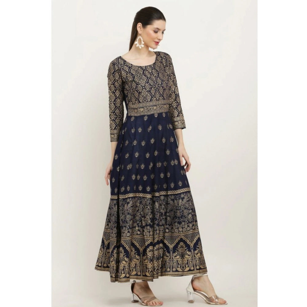 Seduva Women's Casual Rayon 3-4th Sleeves Anarkali Kurti (Blue)