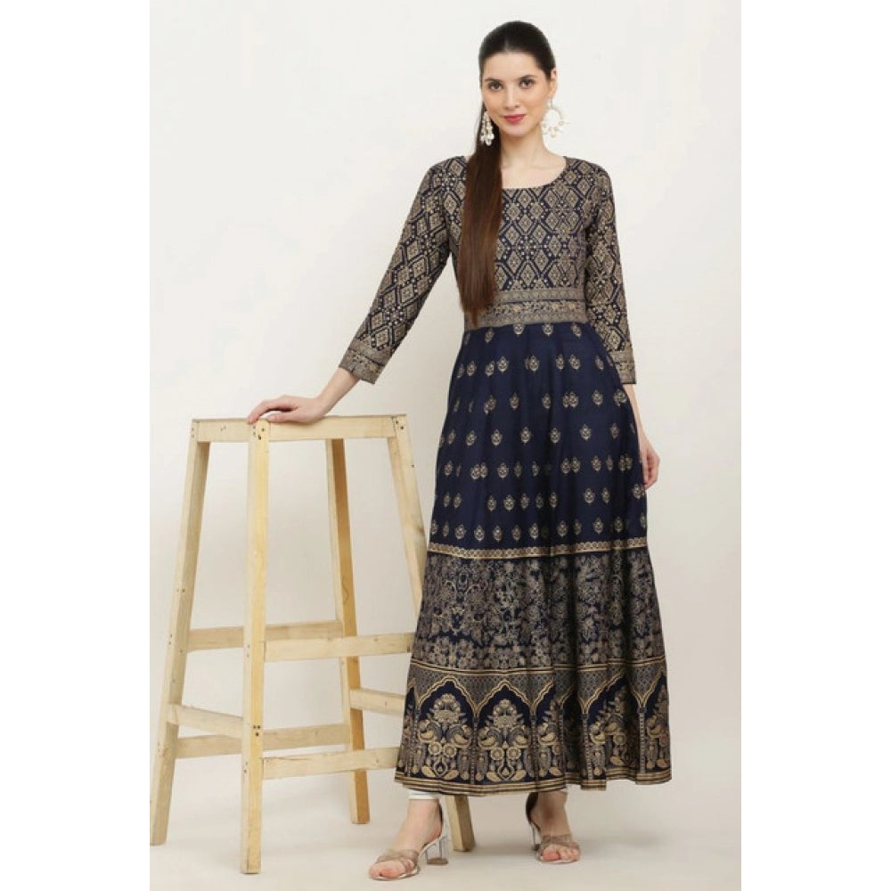 Seduva Women's Casual Rayon 3-4th Sleeves Anarkali Kurti (Blue)
