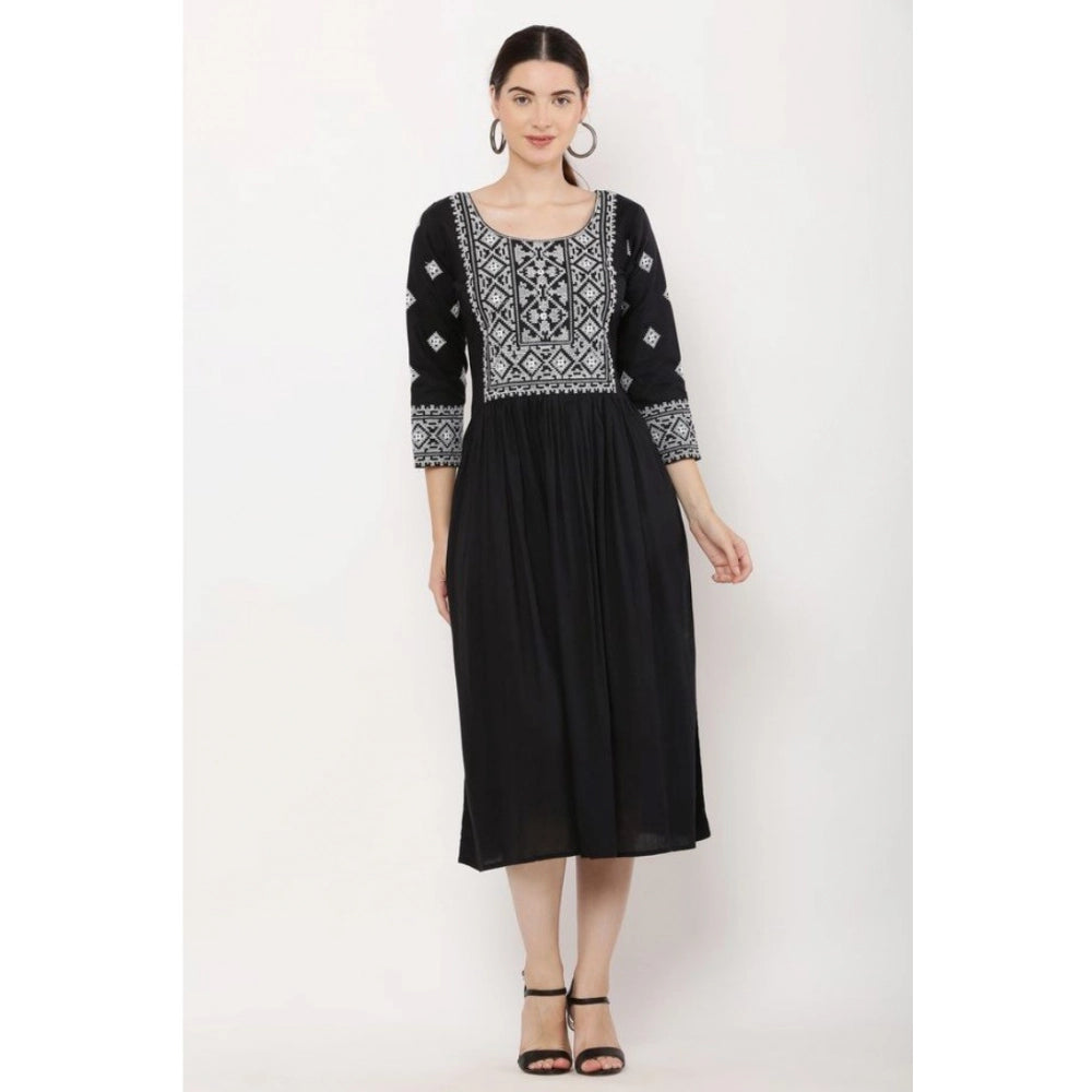 Seduva Women's Casual Rayon 3-4th Sleeves Kurti (Black)