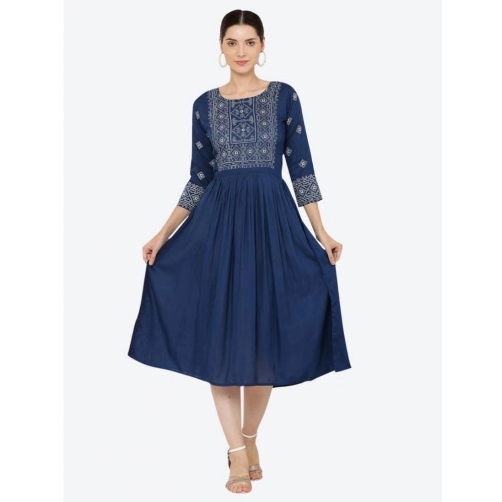 Seduva Women's Casual Rayon 3-4th Sleeves Kurti (Blue)