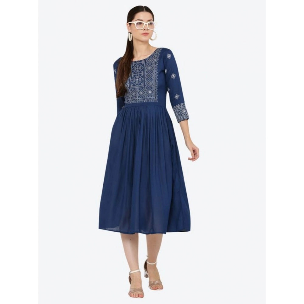Seduva Women's Casual Rayon 3-4th Sleeves Kurti (Blue)