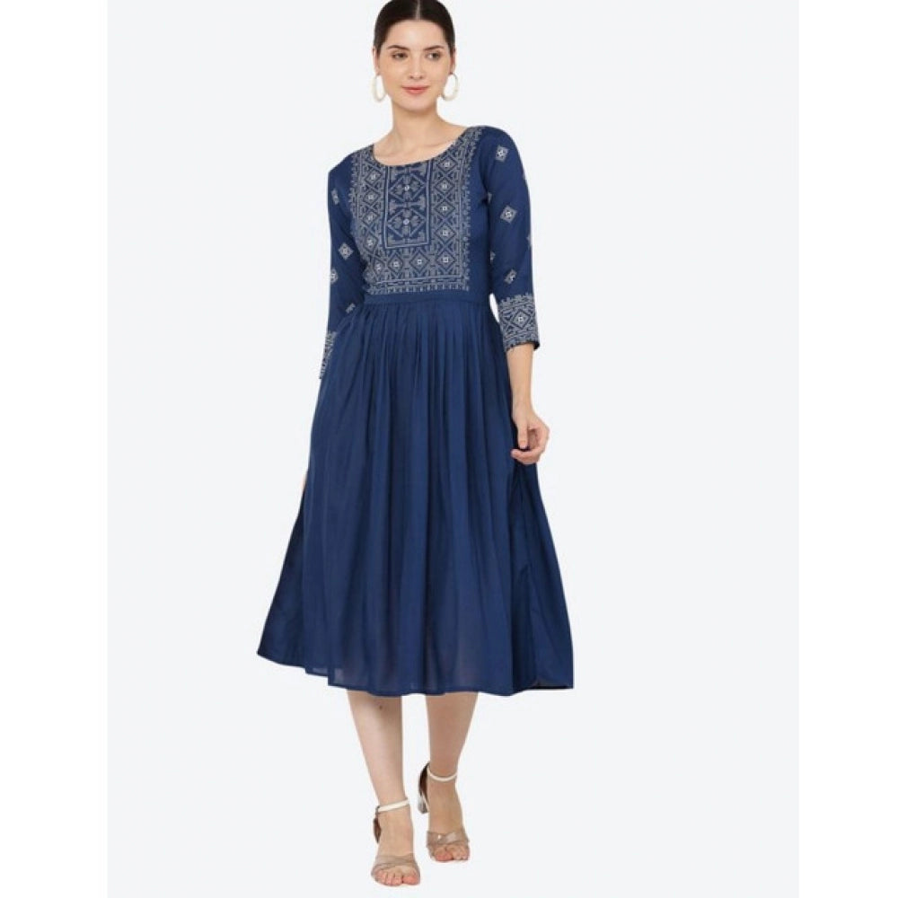 Seduva Women's Casual Rayon 3-4th Sleeves Kurti (Blue)