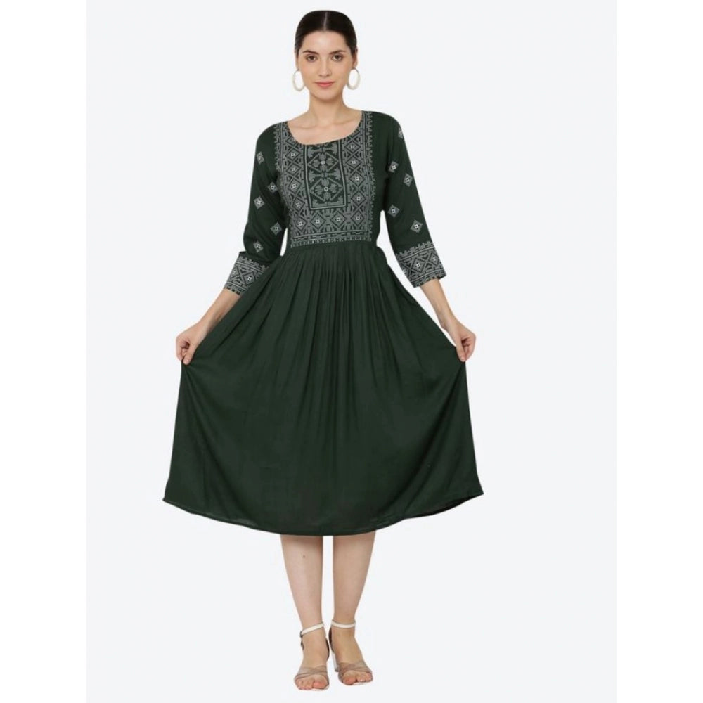 Seduva Women's Casual Rayon 3-4th Sleeves Kurti (Green)