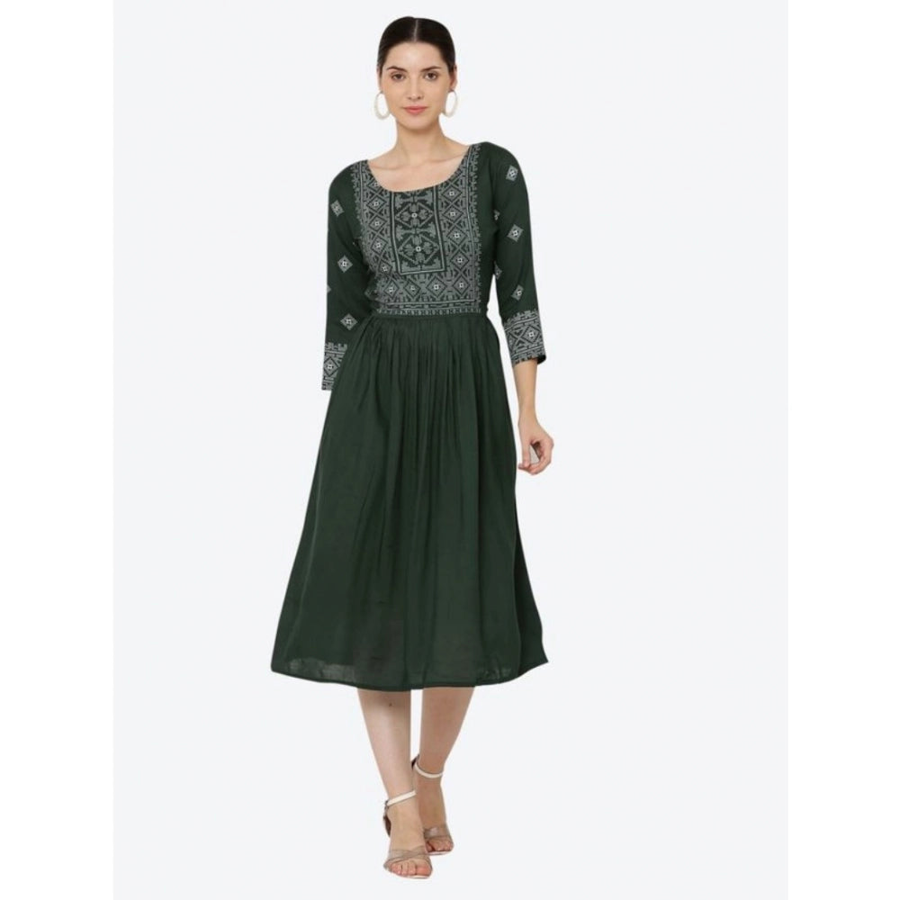 Seduva Women's Casual Rayon 3-4th Sleeves Kurti (Green)