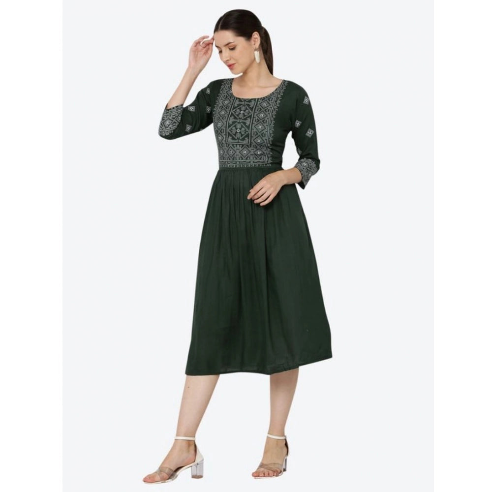 Seduva Women's Casual Rayon 3-4th Sleeves Kurti (Green)