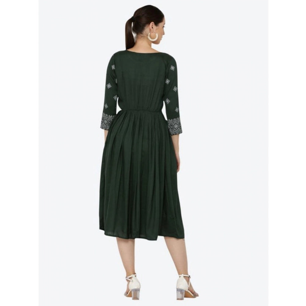 Seduva Women's Casual Rayon 3-4th Sleeves Kurti (Green)