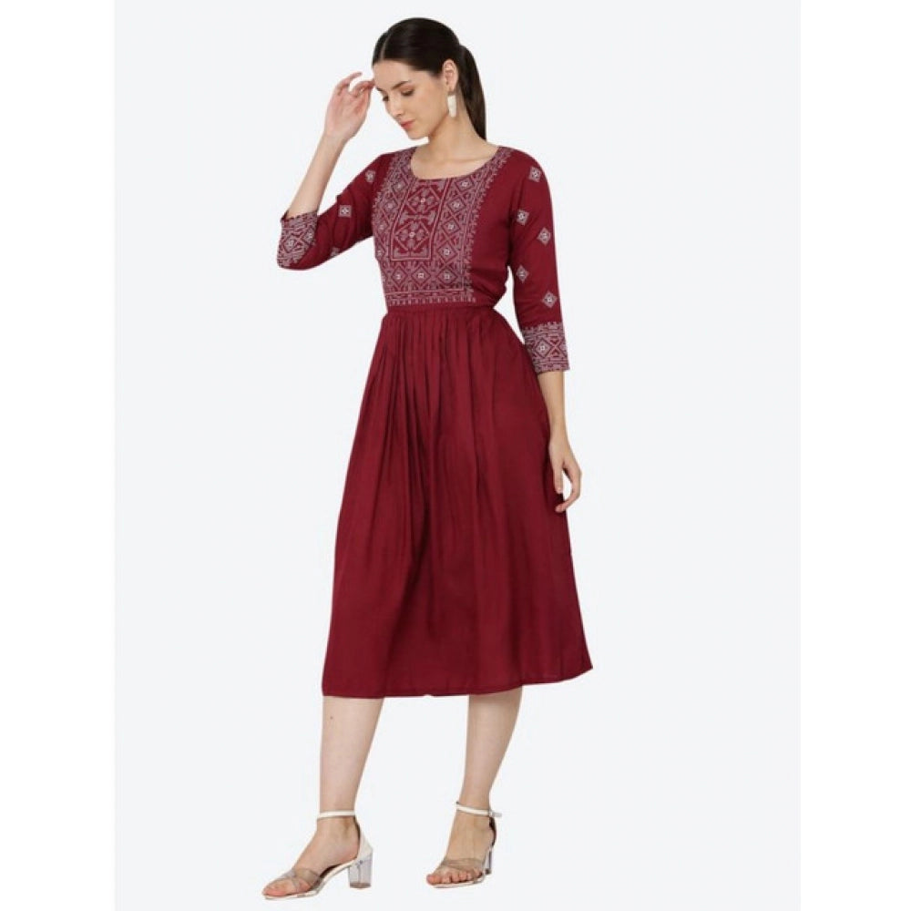 Seduva Women's Casual Rayon 3-4th Sleeves Kurti (Maroon)