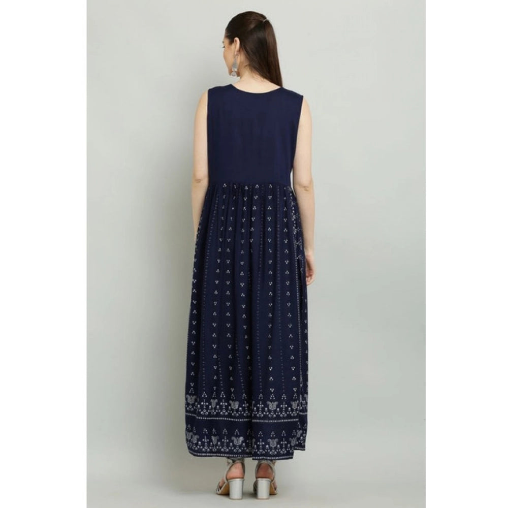 Seduva Women's Casual Rayon Sleeveless Kurti (Blue)