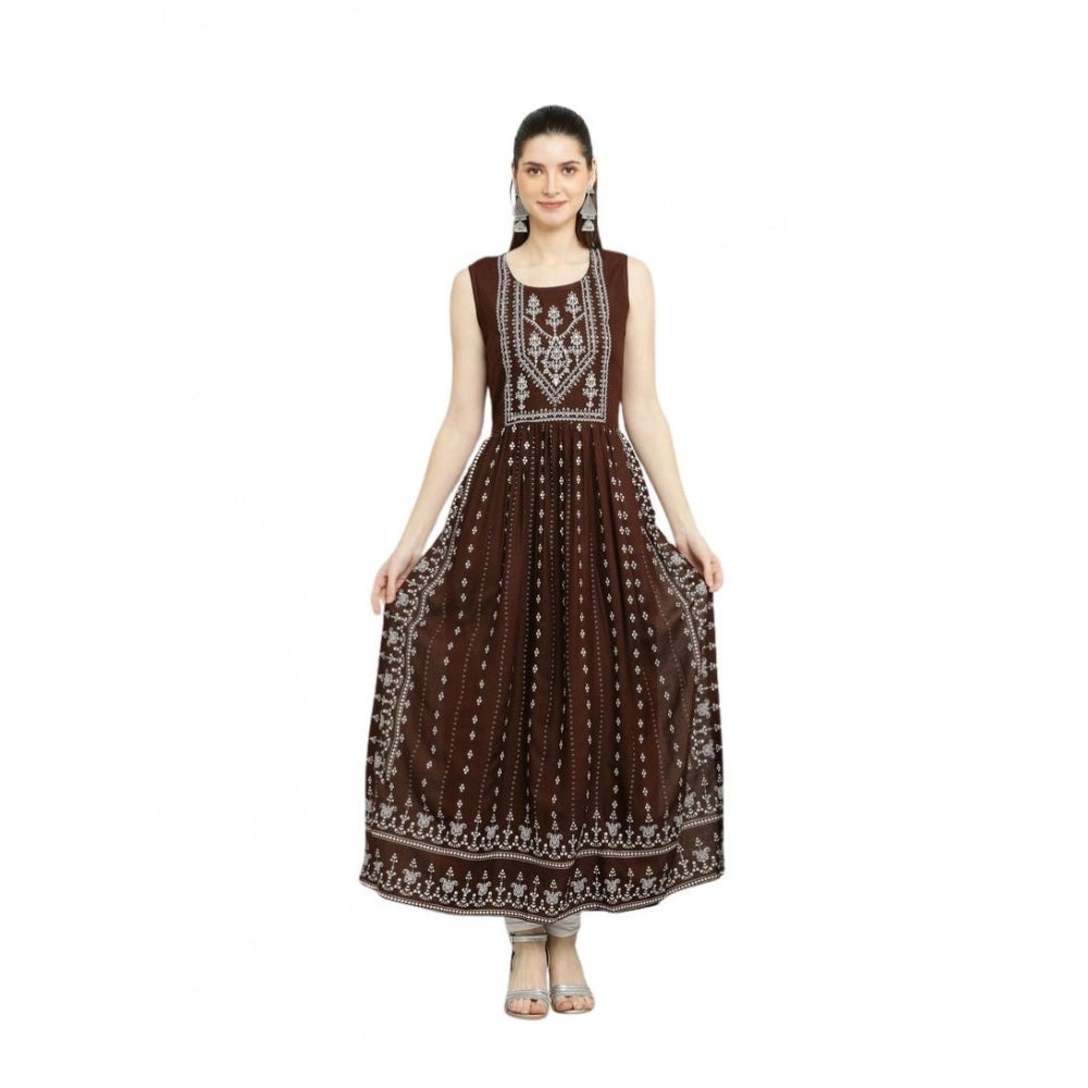 Seduva Women's Casual Rayon Sleeveless Kurti (Brown)