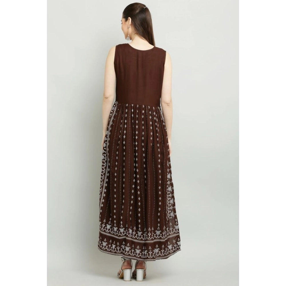 Seduva Women's Casual Rayon Sleeveless Kurti (Brown)